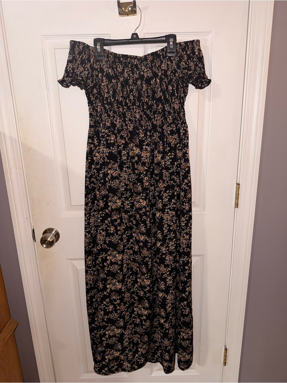 SHEIN Black Maxi Dress with Beige Floral Print